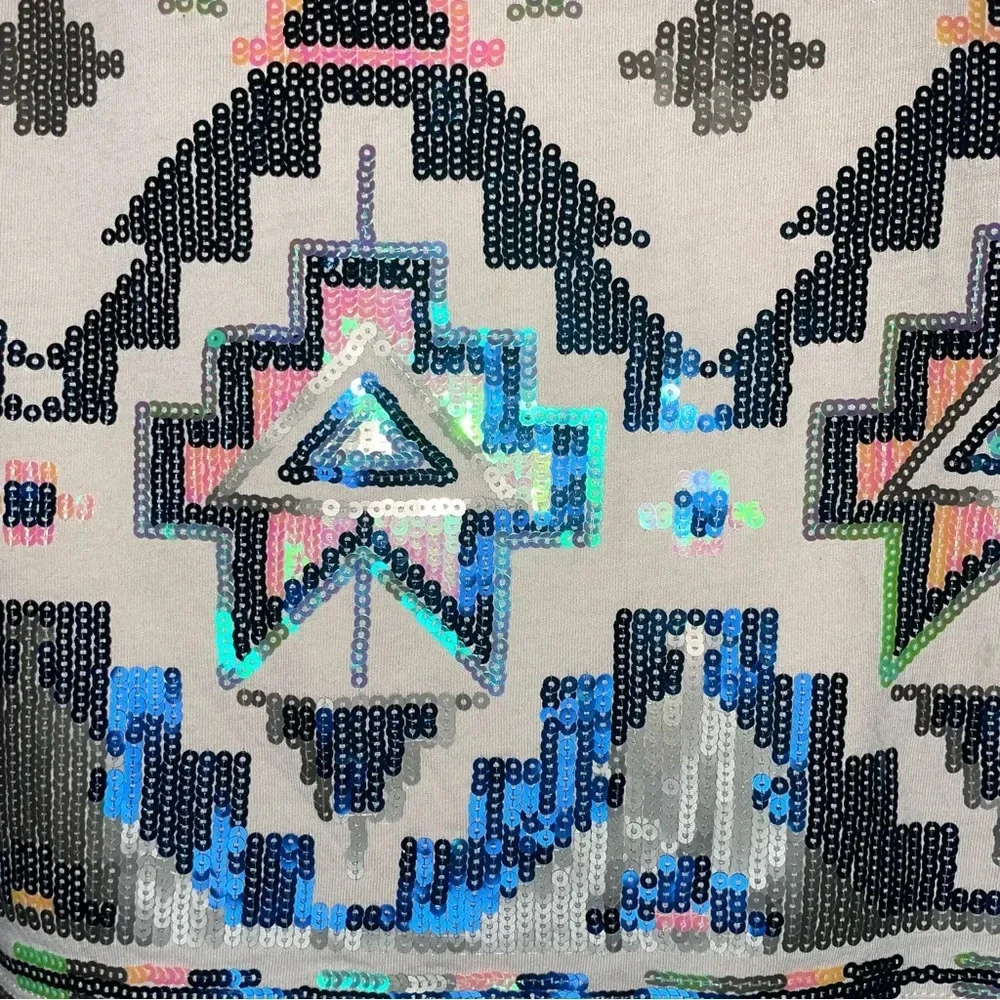 Express Aztec Sequin Tribal Cream Mini Skirt Size XS Colorful Boho Southwestern